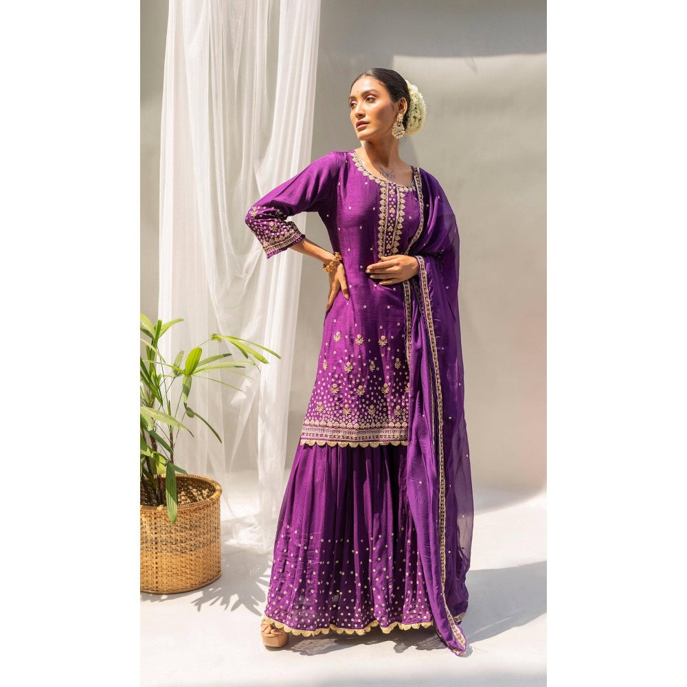 AM by Anita Mittal Purple Gulmohar Kurta with Sharara and Dupatta