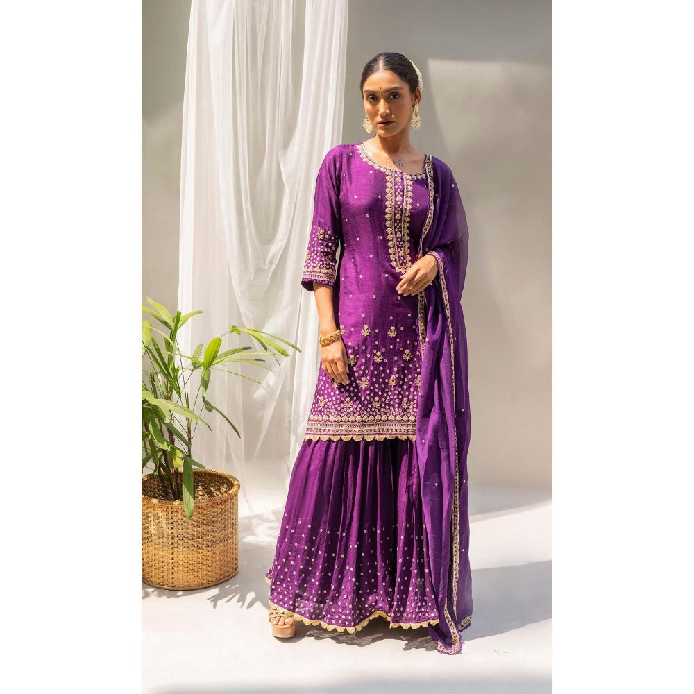 AM by Anita Mittal Purple Gulmohar Kurta with Sharara and Dupatta