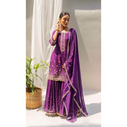 AM by Anita Mittal Purple Gulmohar Kurta with Sharara and Dupatta