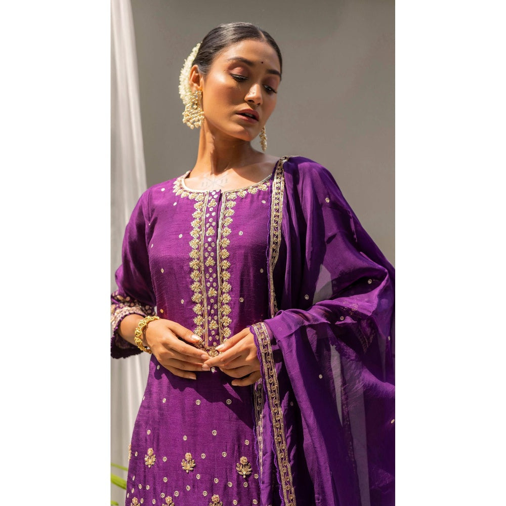 AM by Anita Mittal Purple Gulmohar Kurta with Sharara and Dupatta