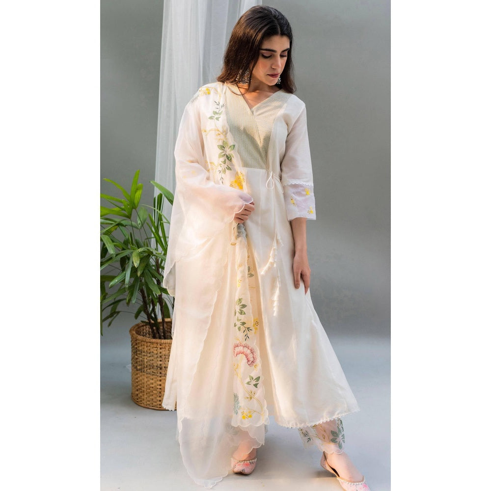 AM by Anita Mittal White Seher A-Line Kurta with Pant and Dupatta