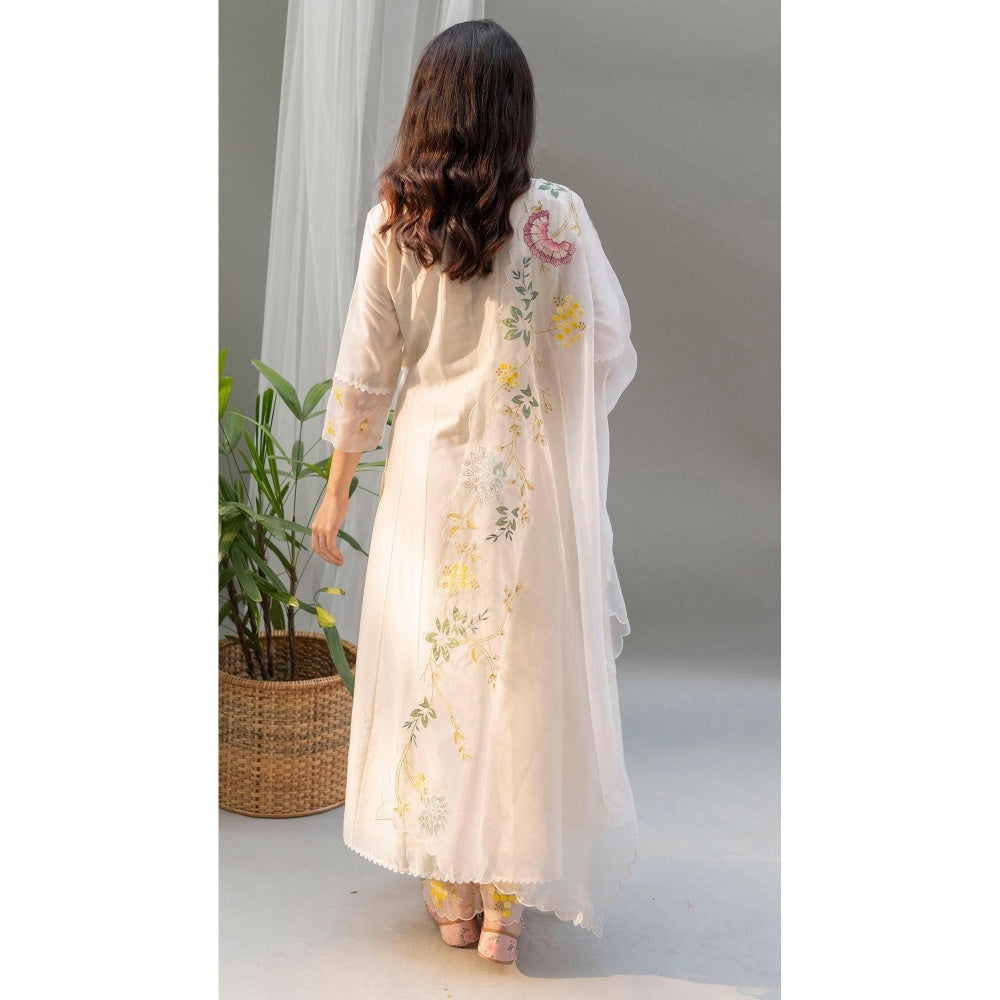 AM by Anita Mittal White Seher A-Line Kurta with Pant and Dupatta