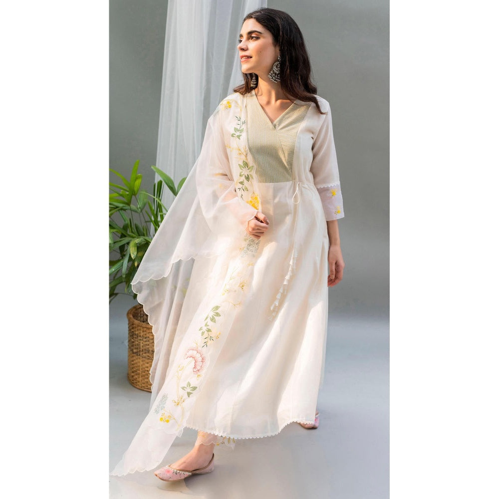 AM by Anita Mittal White Seher A-Line Kurta with Pant and Dupatta
