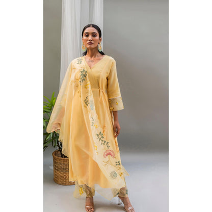 AM by Anita Mittal Yellow Seher A-Line Kurta with Pant and Dupatta
