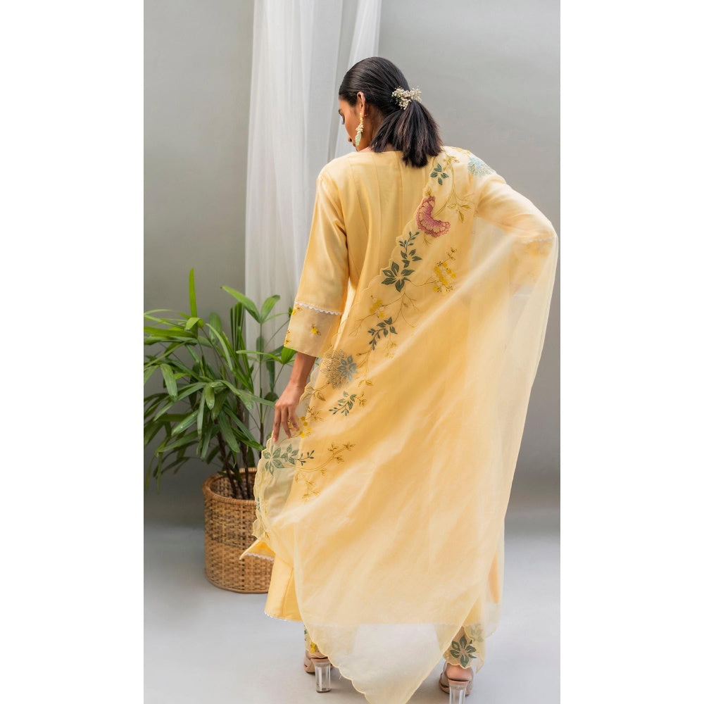 AM by Anita Mittal Yellow Seher A-Line Kurta with Pant and Dupatta