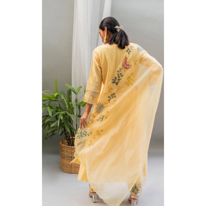 AM by Anita Mittal Yellow Seher A-Line Kurta with Pant and Dupatta