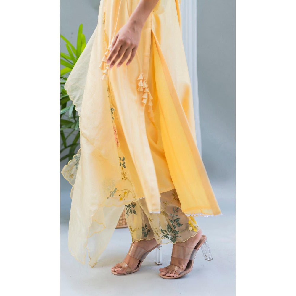 AM by Anita Mittal Yellow Seher A-Line Kurta with Pant and Dupatta