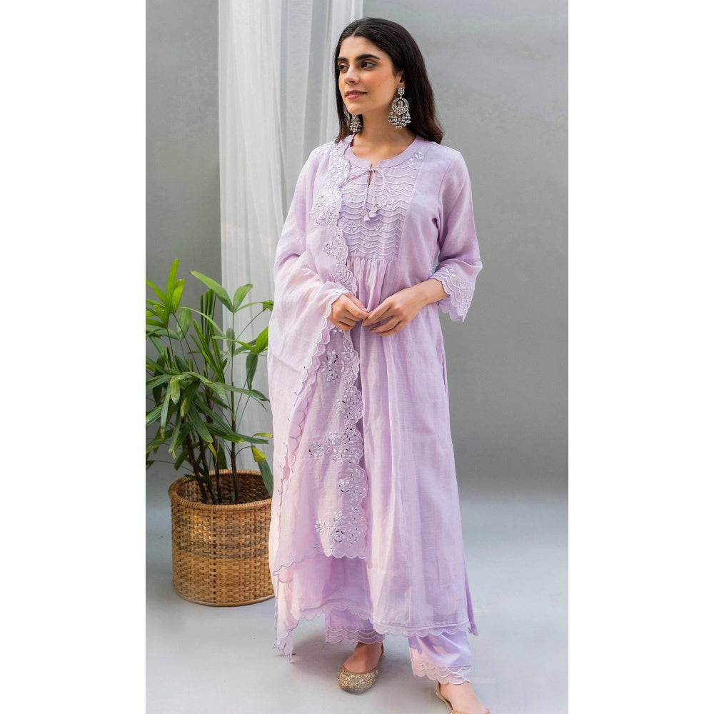 AM by Anita Mittal Lavender Saadgi A-Line Kurta with Pant and Dupatta