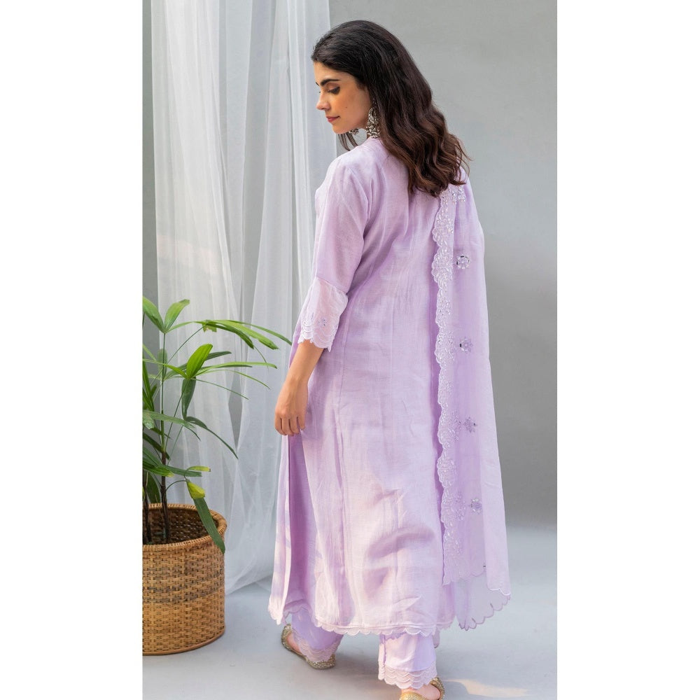 AM by Anita Mittal Lavender Saadgi A-Line Kurta with Pant and Dupatta