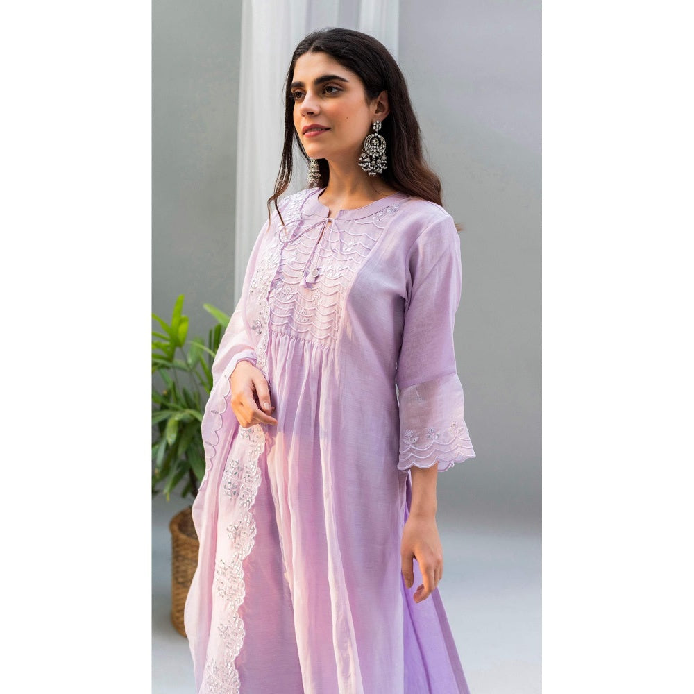AM by Anita Mittal Lavender Saadgi A-Line Kurta with Pant and Dupatta