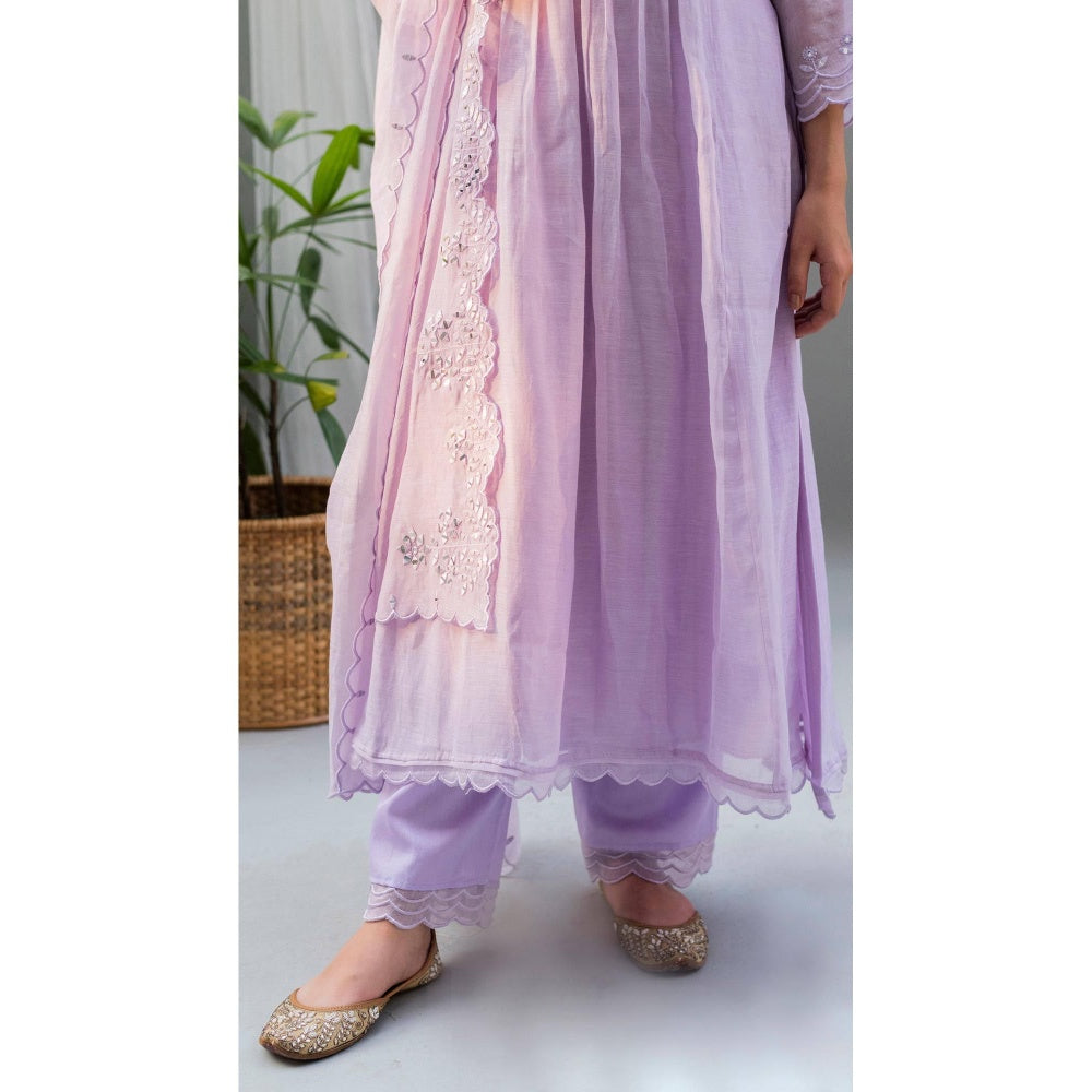 AM by Anita Mittal Lavender Saadgi A-Line Kurta with Pant and Dupatta