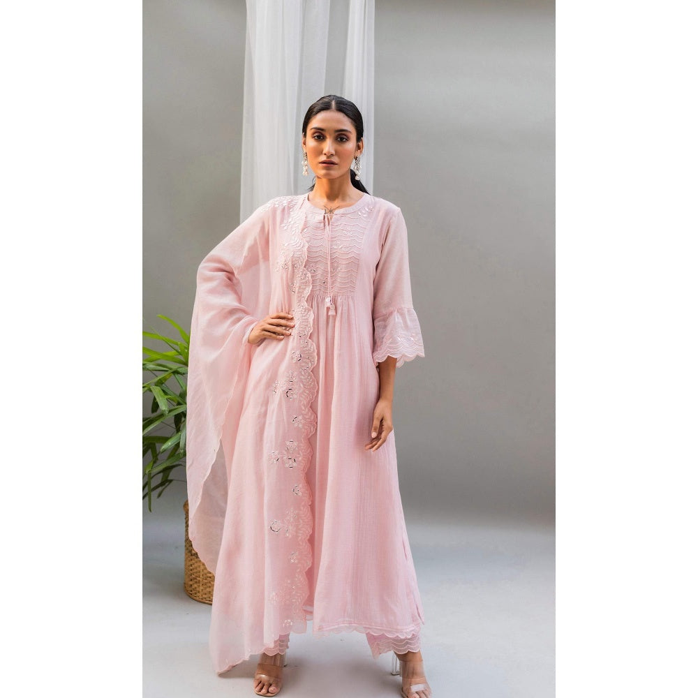 AM by Anita Mittal Pink Saadgi A-Line Kurta with Pant and Dupatta