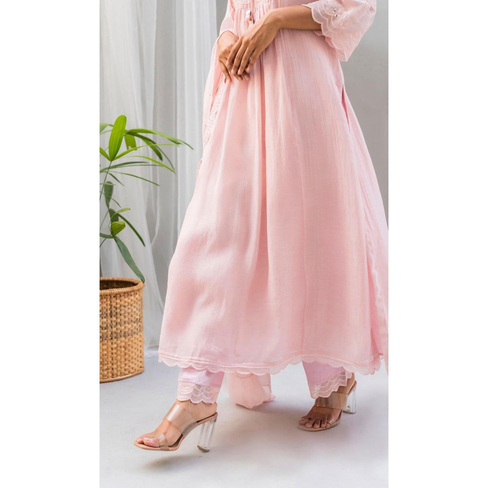AM by Anita Mittal Pink Saadgi A-Line Kurta with Pant and Dupatta