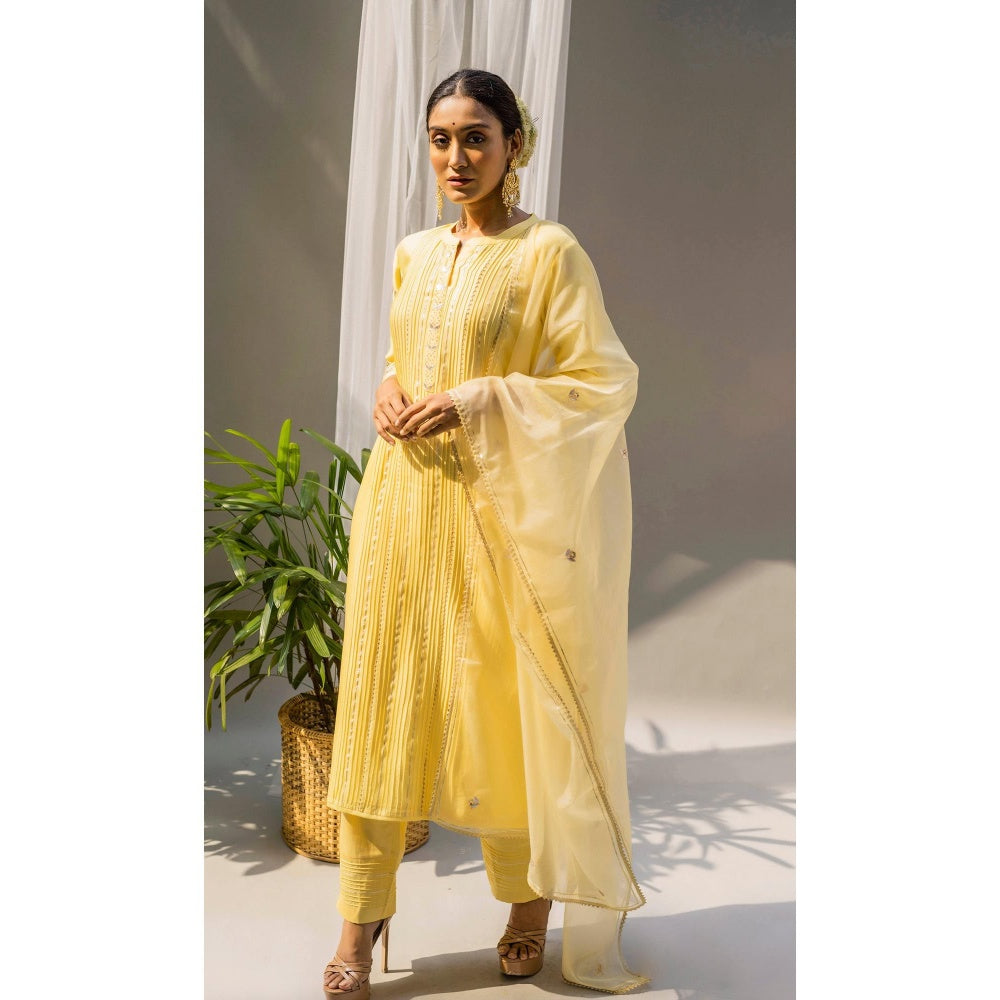AM by Anita Mittal Yellow Alia Kurta with Pant and Dupatta