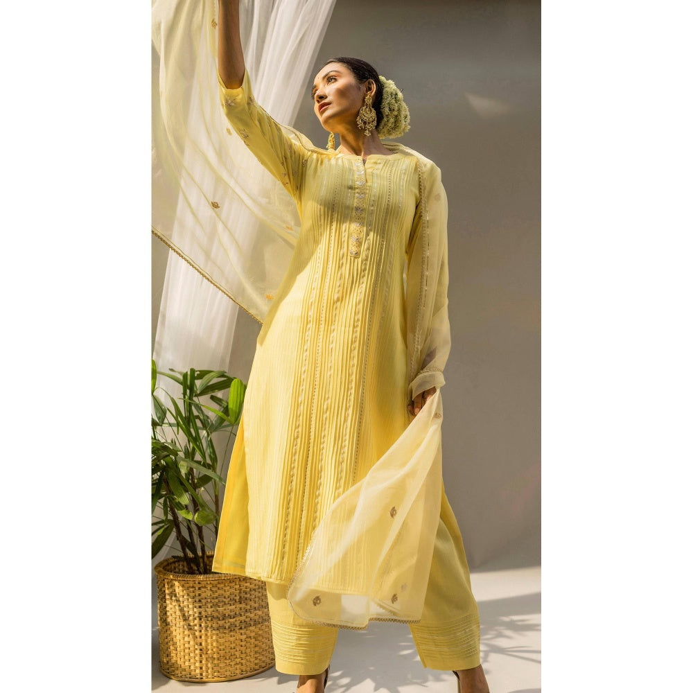 AM by Anita Mittal Yellow Alia Kurta with Pant and Dupatta