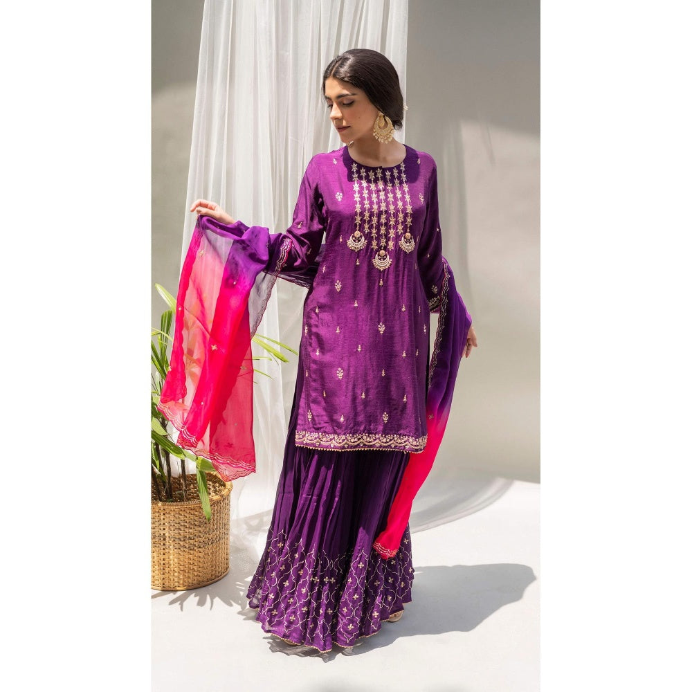 AM by Anita Mittal Purple Chandbali Kurta with Sharara and Dupatta