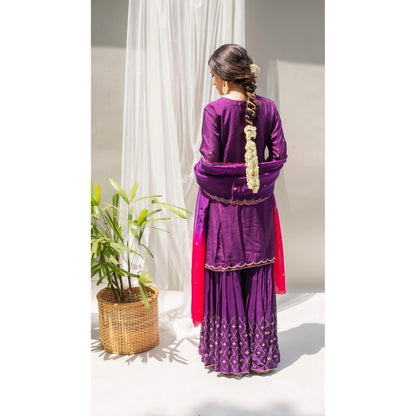 AM by Anita Mittal Purple Chandbali Kurta with Sharara and Dupatta