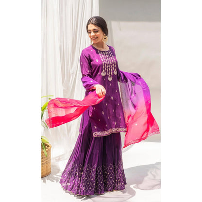 AM by Anita Mittal Purple Chandbali Kurta with Sharara and Dupatta