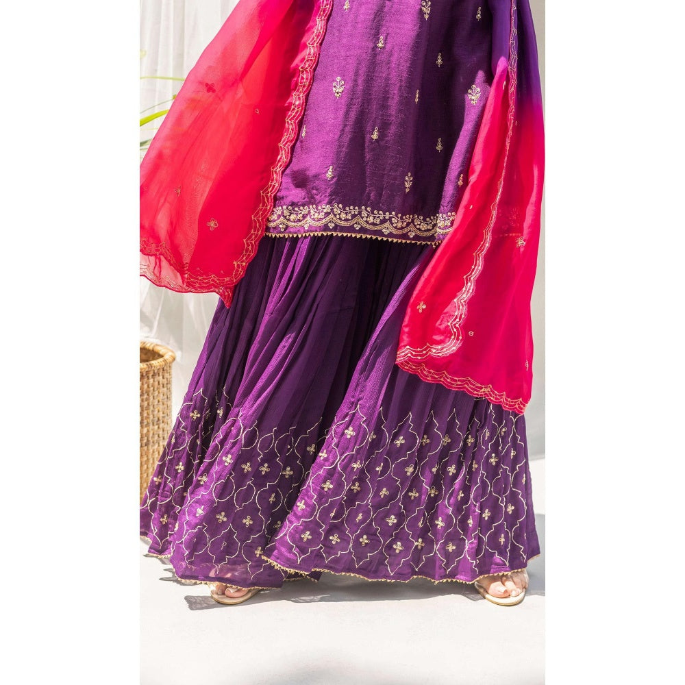 AM by Anita Mittal Purple Chandbali Kurta with Sharara and Dupatta
