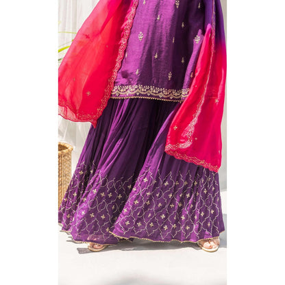AM by Anita Mittal Purple Chandbali Kurta with Sharara and Dupatta