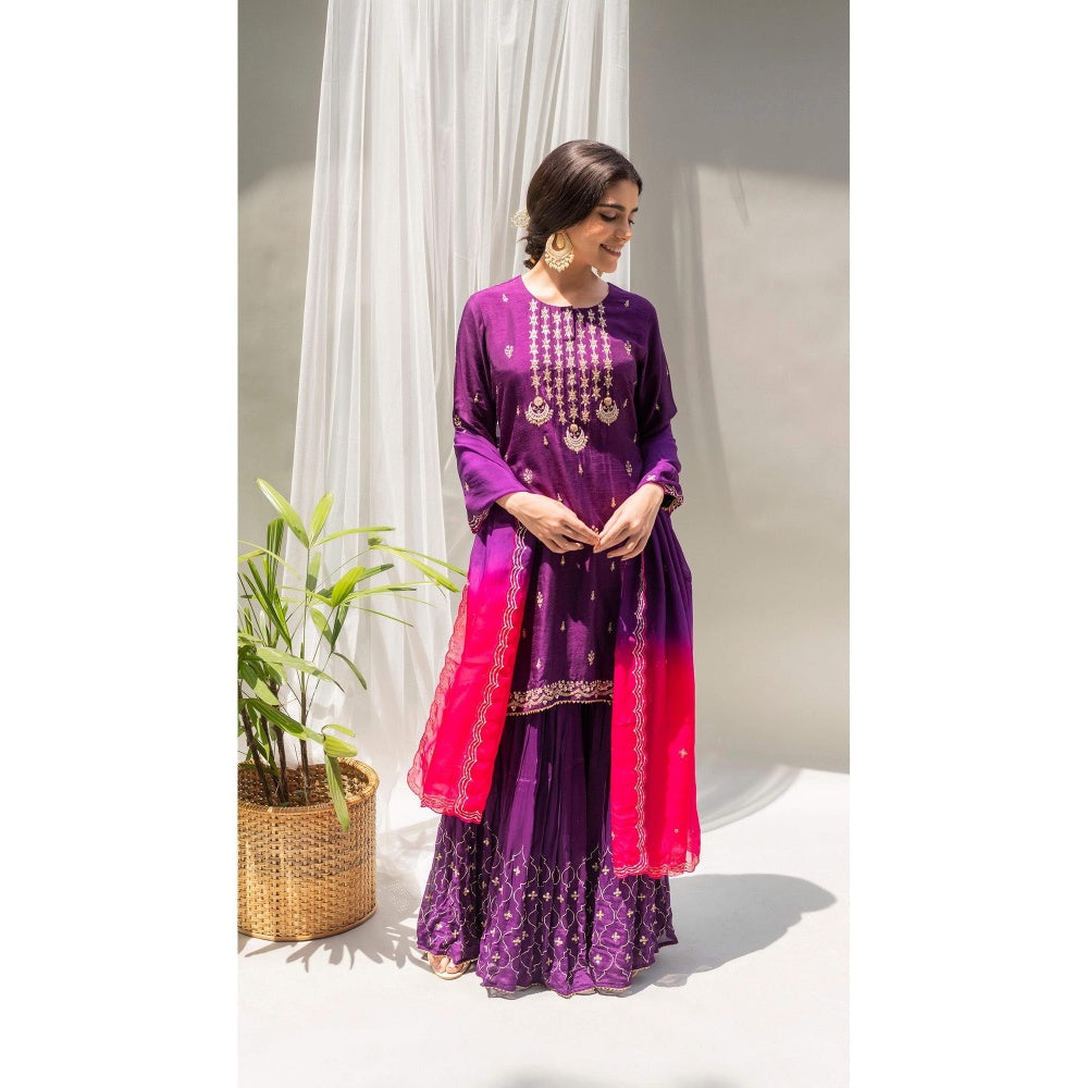 AM by Anita Mittal Purple Chandbali Kurta with Sharara and Dupatta