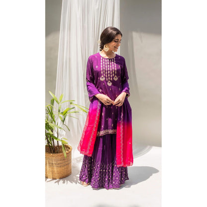 AM by Anita Mittal Purple Chandbali Kurta with Sharara and Dupatta