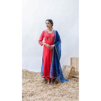 AM by Anita Mittal Leila A-Line Red Kurta with Pant and Dupatta