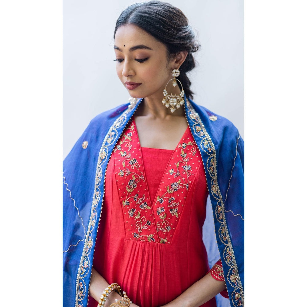 AM by Anita Mittal Leila A-Line Red Kurta with Pant and Dupatta