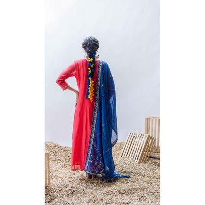 AM by Anita Mittal Leila A-Line Red Kurta with Pant and Dupatta