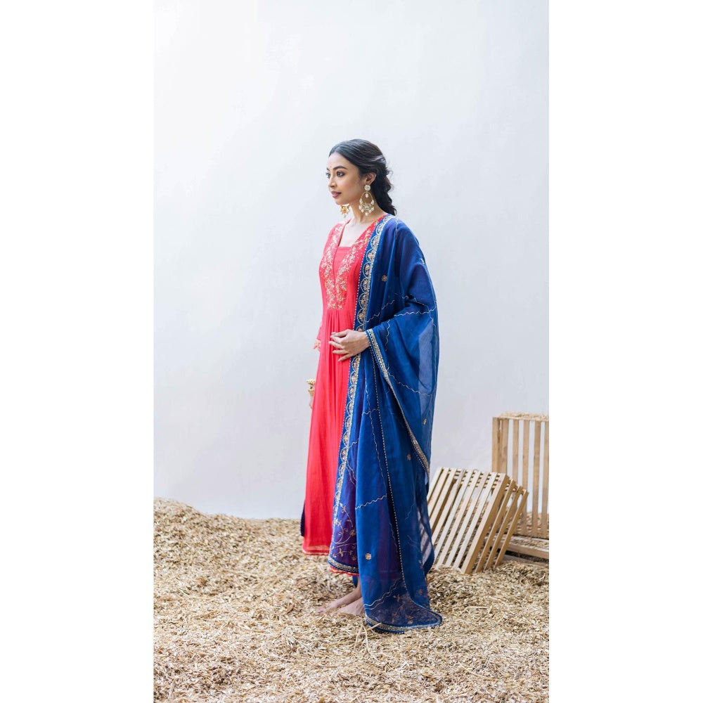 AM by Anita Mittal Leila A-Line Red Kurta with Pant and Dupatta