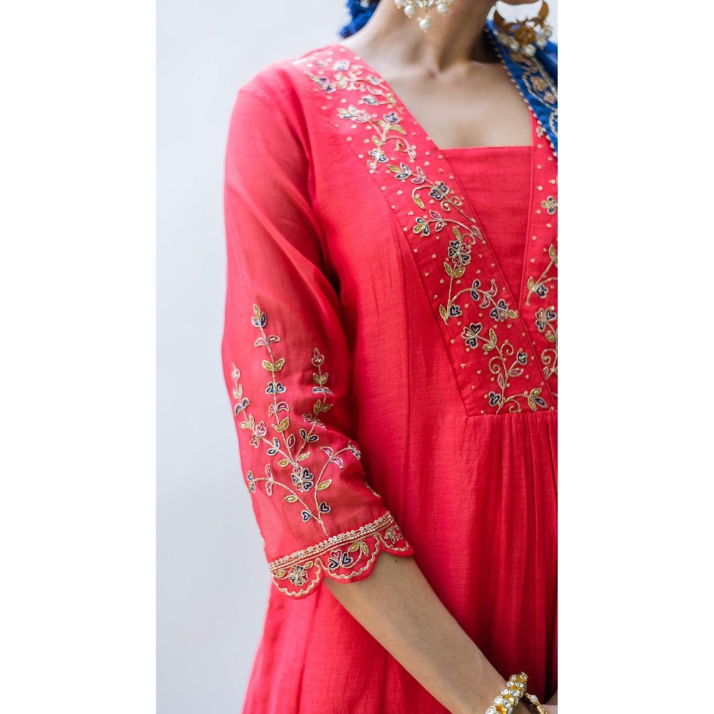 AM by Anita Mittal Leila A-Line Red Kurta with Pant and Dupatta
