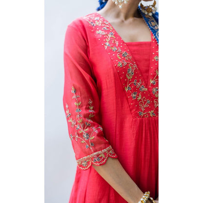 AM by Anita Mittal Leila A-Line Red Kurta with Pant and Dupatta