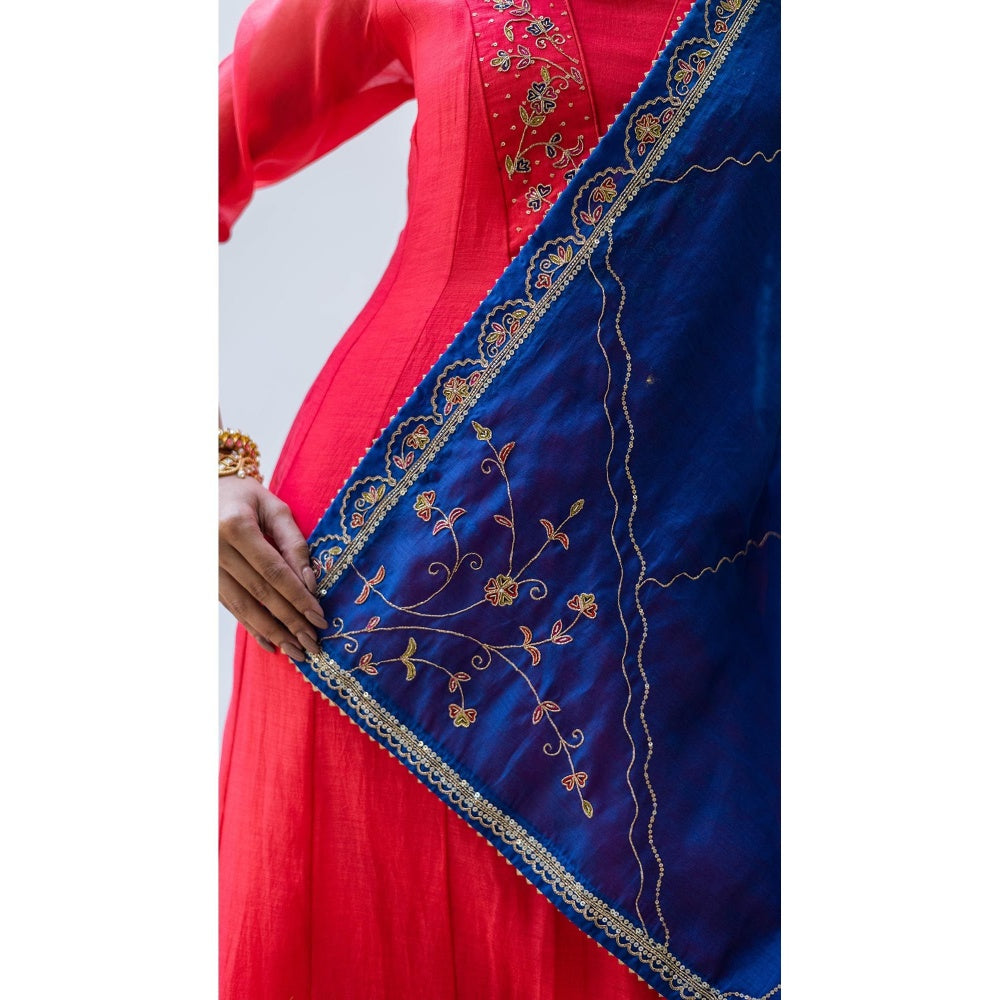 AM by Anita Mittal Leila A-Line Red Kurta with Pant and Dupatta
