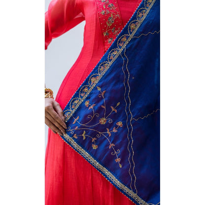 AM by Anita Mittal Leila A-Line Red Kurta with Pant and Dupatta