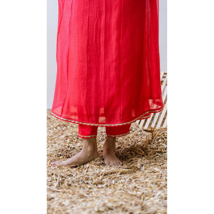 AM by Anita Mittal Leila A-Line Red Kurta with Pant and Dupatta