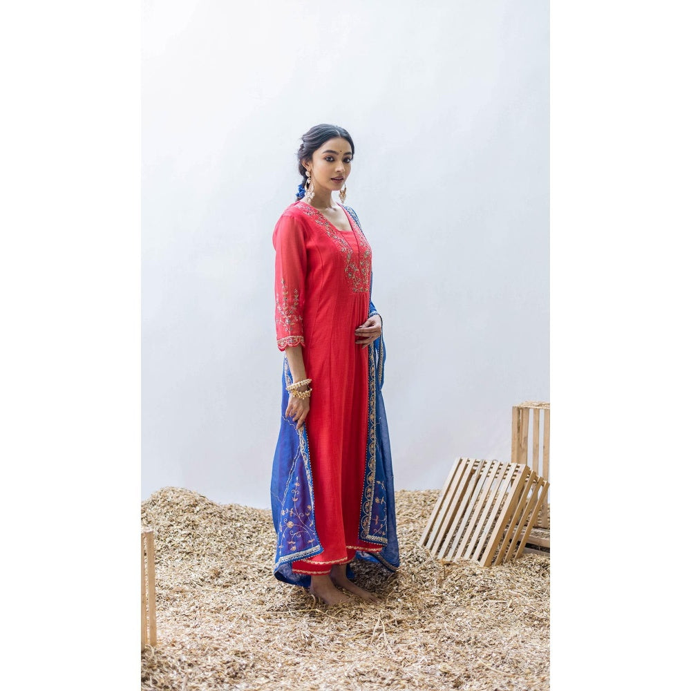 AM by Anita Mittal Leila A-Line Red Kurta with Pant and Dupatta