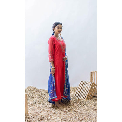 AM by Anita Mittal Leila A-Line Red Kurta with Pant and Dupatta