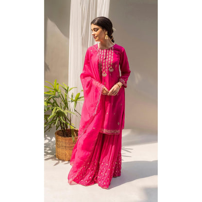 AM by Anita Mittal Chandbali Pink Kurta with Sharara and Dupatta