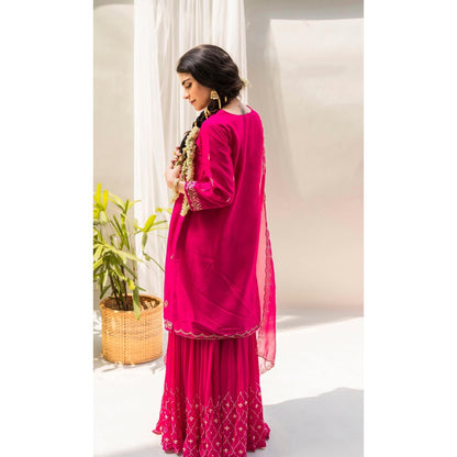 AM by Anita Mittal Chandbali Pink Kurta with Sharara and Dupatta
