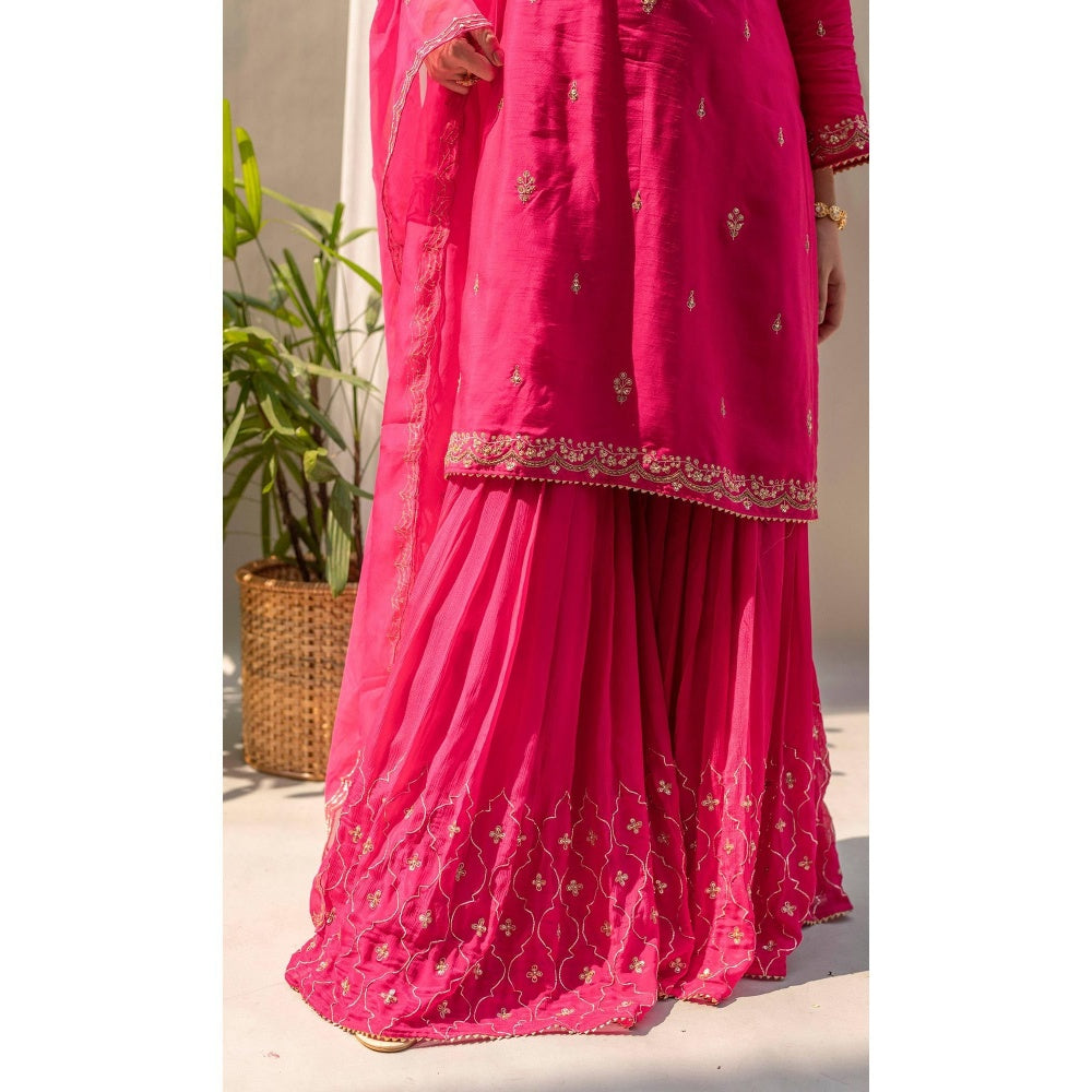 AM by Anita Mittal Chandbali Pink Kurta with Sharara and Dupatta