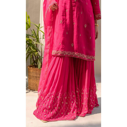 AM by Anita Mittal Chandbali Pink Kurta with Sharara and Dupatta