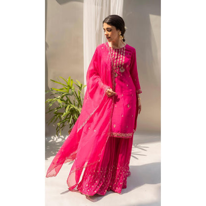 AM by Anita Mittal Chandbali Pink Kurta with Sharara and Dupatta