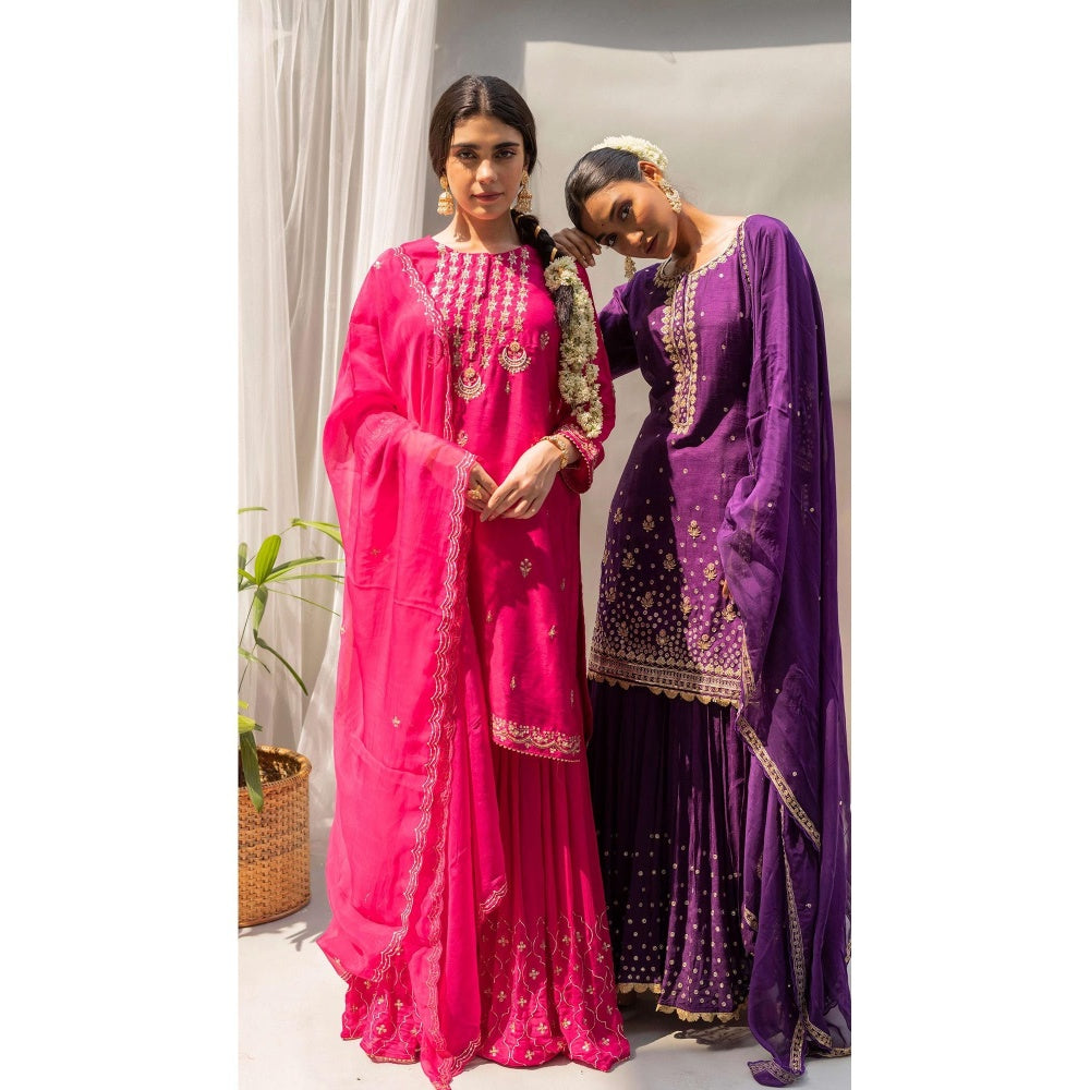 AM by Anita Mittal Chandbali Pink Kurta with Sharara and Dupatta
