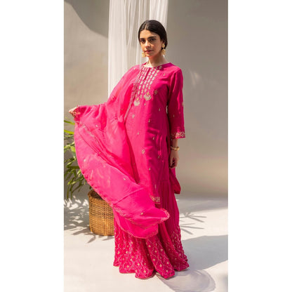 AM by Anita Mittal Chandbali Pink Kurta with Sharara and Dupatta