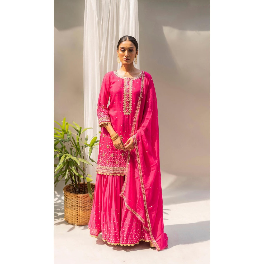 AM by Anita Mittal Gulmohar Pink Kurta with Sharara and Dupatta