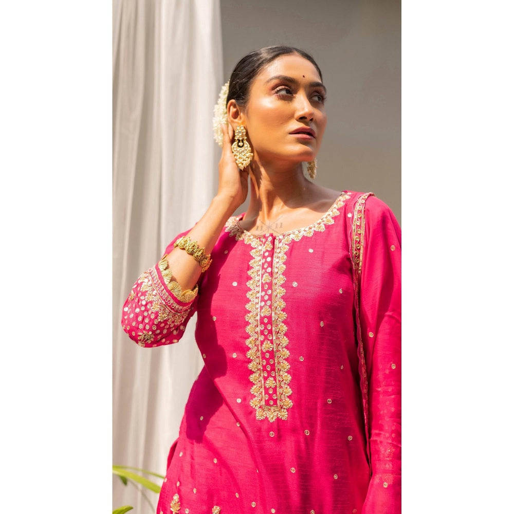 AM by Anita Mittal Gulmohar Pink Kurta with Sharara and Dupatta