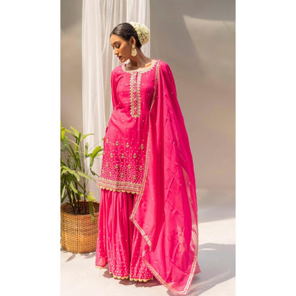 AM by Anita Mittal Gulmohar Pink Kurta with Sharara and Dupatta