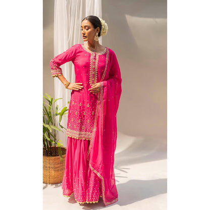 AM by Anita Mittal Gulmohar Pink Kurta with Sharara and Dupatta