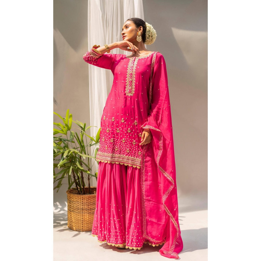 AM by Anita Mittal Gulmohar Pink Kurta with Sharara and Dupatta