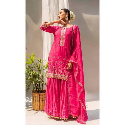 AM by Anita Mittal Gulmohar Pink Kurta with Sharara and Dupatta